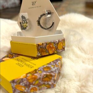 Elegant Hematite and Yellow CZ Hoop Earrings